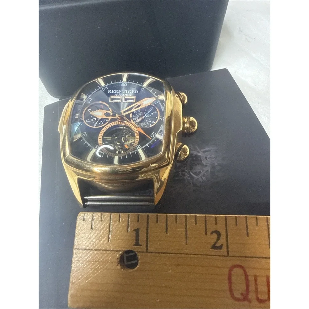 REEF TIGER RGA 3069 Tank 2 100M Rose Gold Tonneau Automatic Men's Watch Skeleton